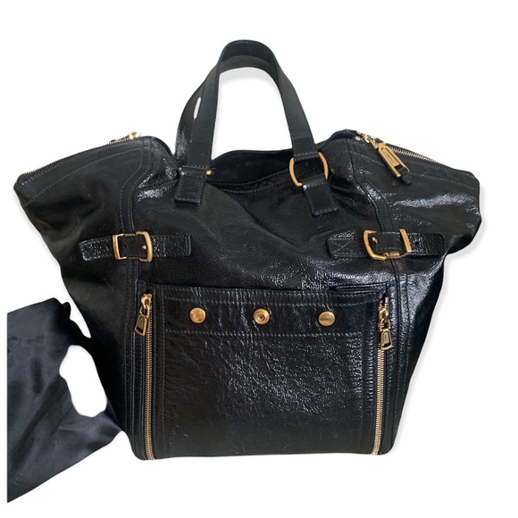 YSL Black Patent Leather Downtown Shoulder Tote Bag - Vintage Luxury - Picture 1 of 16